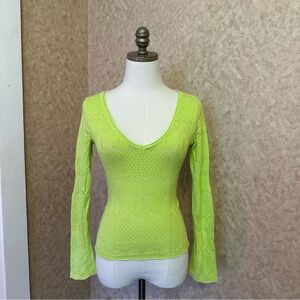 Highlighter Neon Green Crochet V-neck Sweater Top